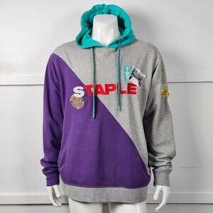 Staple Mens Colorblock Graphic Hoodie Grey Purple Teal XL